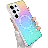 Heaofei Glitter Case for Samsung Galaxy S25 Ultra Case for Women Girls [ Compatible with Magsafe ] Clear Cute Girly Aesthetic Iridescent Rainbow Sparkly Bling Magnetic Phone Cover, Gradient Colors