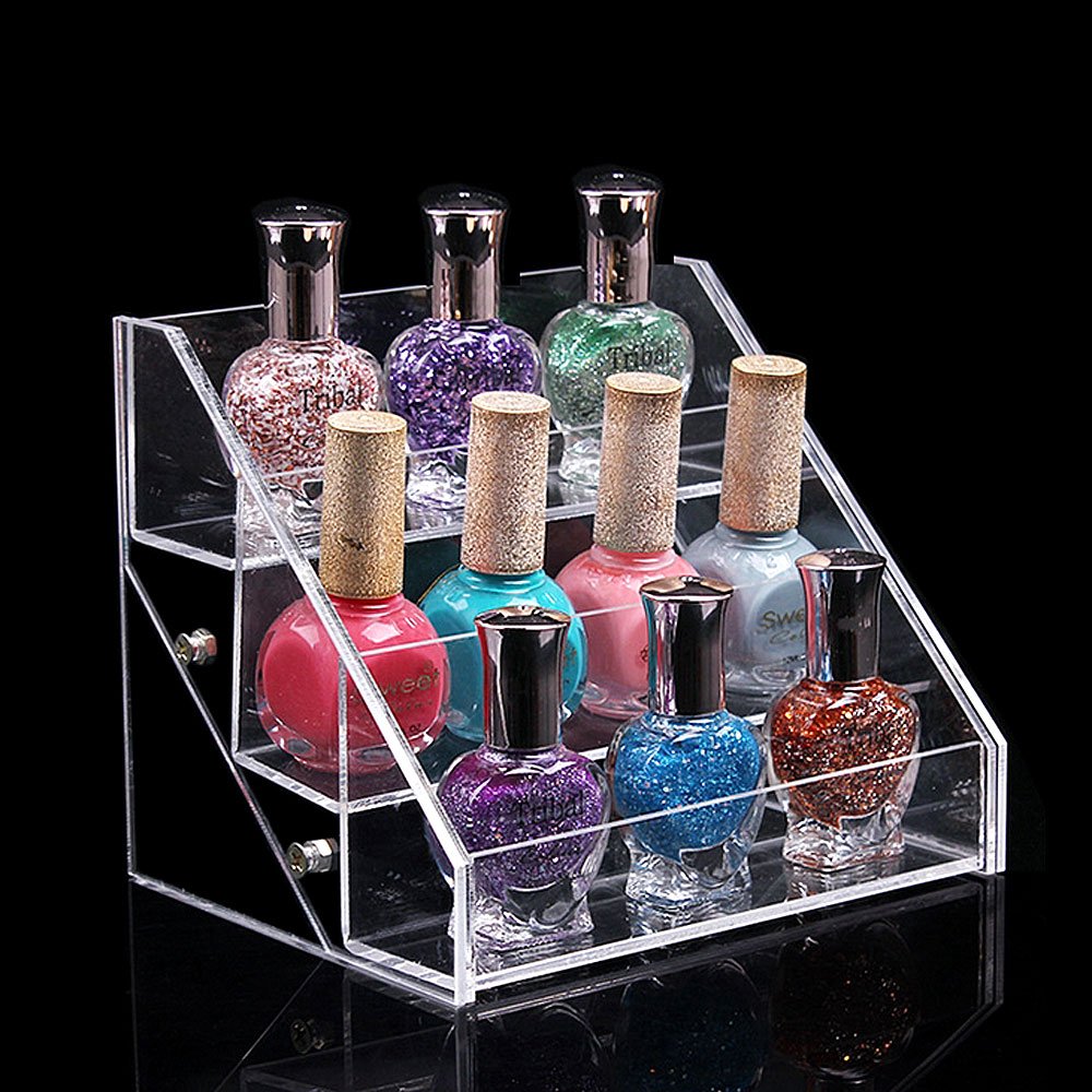 DancingNail 3 Tiers Acrylic Makeup Organizer Nail Polish Display Stand Cosmetic Container Removable Table Rack Station Holder
