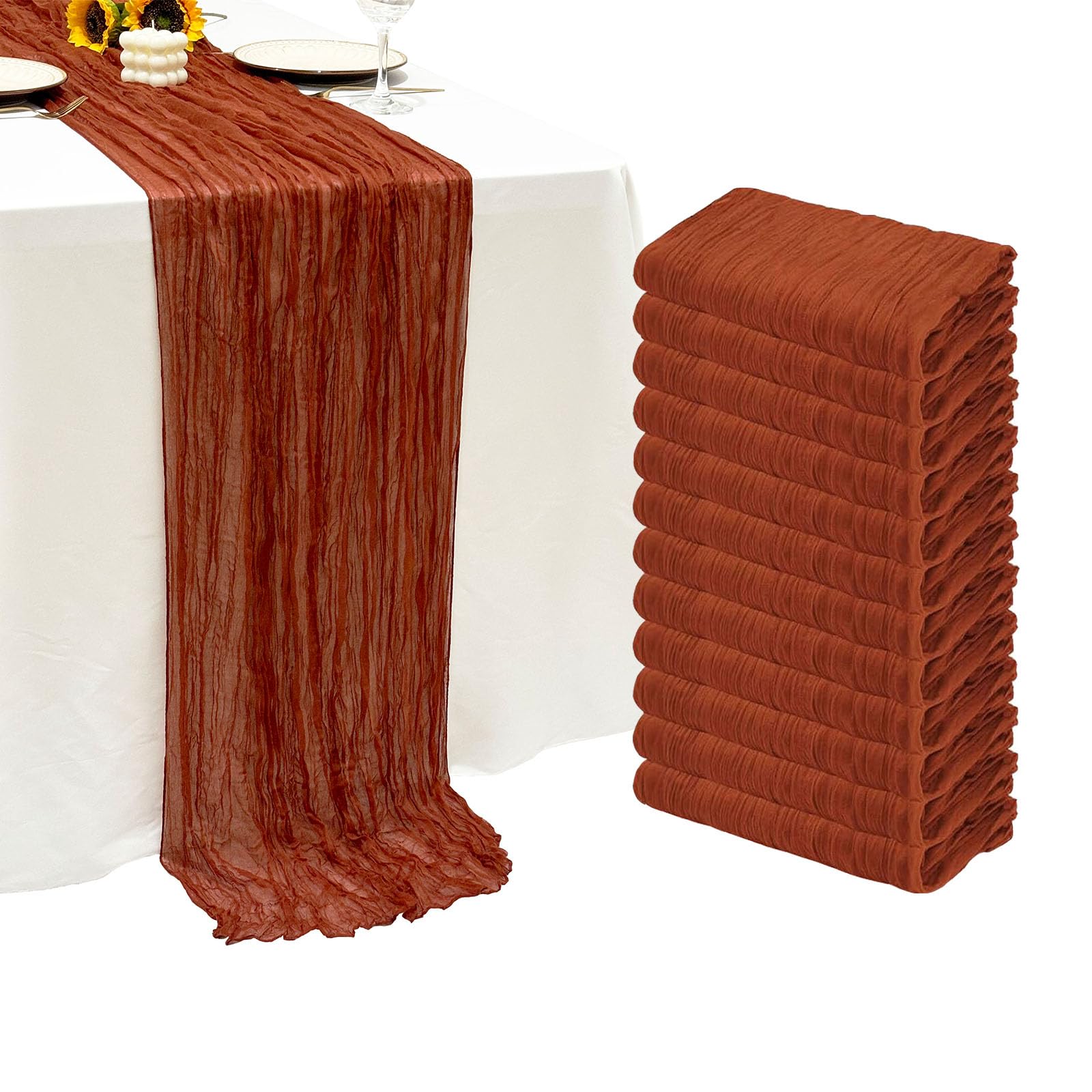 Photo 1 of 12Pack Terracotta Cheesecloth Table Runner 10Ft Cheese Cloth Table Runner Boho Gauze Table Runners Sheer Fbric Table Runners for Wedding Party Bridal Shower Thanksgiving Christmas