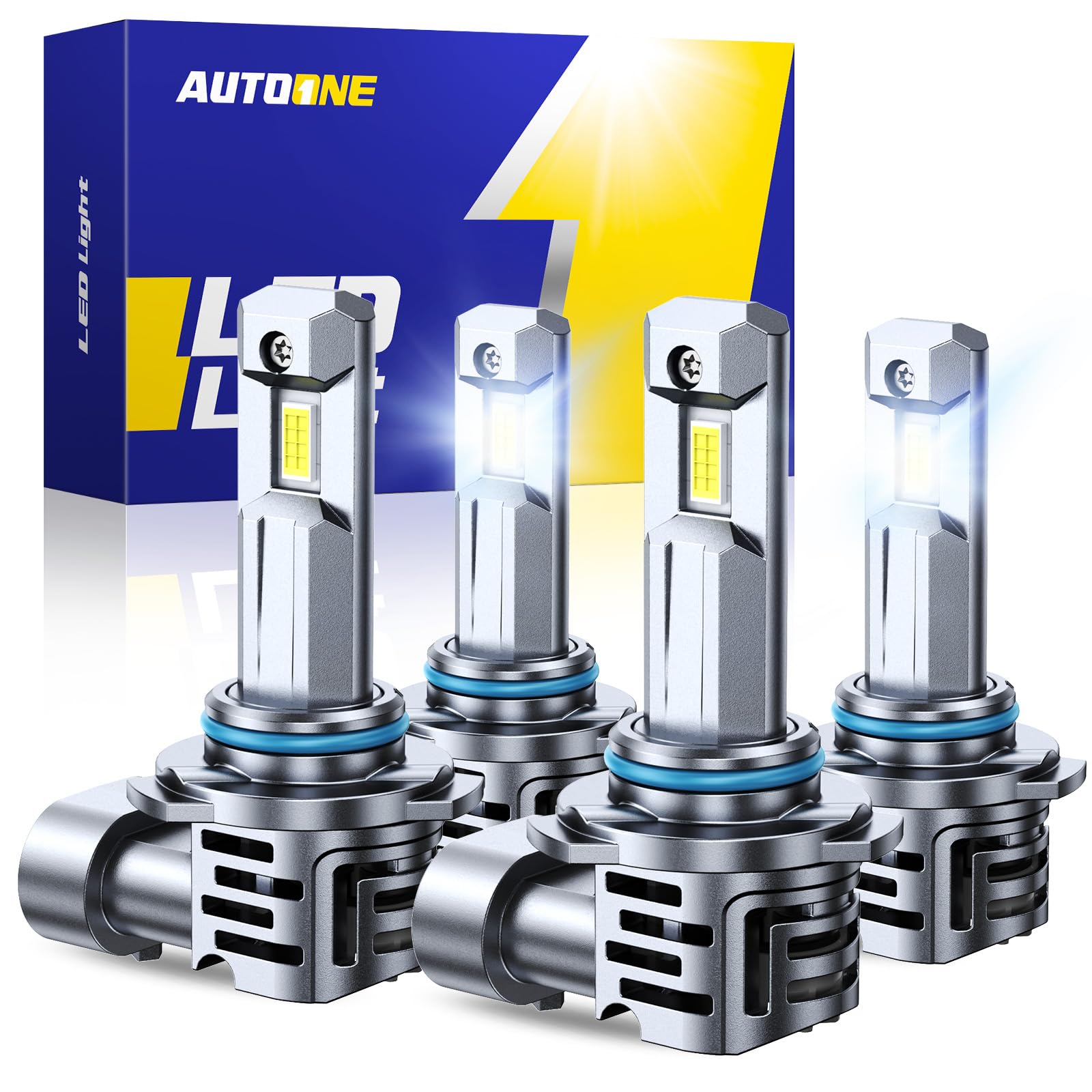 AUTOONE 9005/HB3 9006/HB4 LED Bulbs Combo, 80000LM 900% Ultra-Bright, 6500K White Real 1:1 Mini Size Halogen Replacement Accessory Fog Light, Non-Polarity Plug and Play, Pack of 4 Image