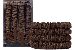 slip Silk Skinny Scrunchies - Dark Brown | Set of 4 Pure Silk Skinny Scrunchies | 100% Mulberry Silk, Anti-Crease, Gentle on 