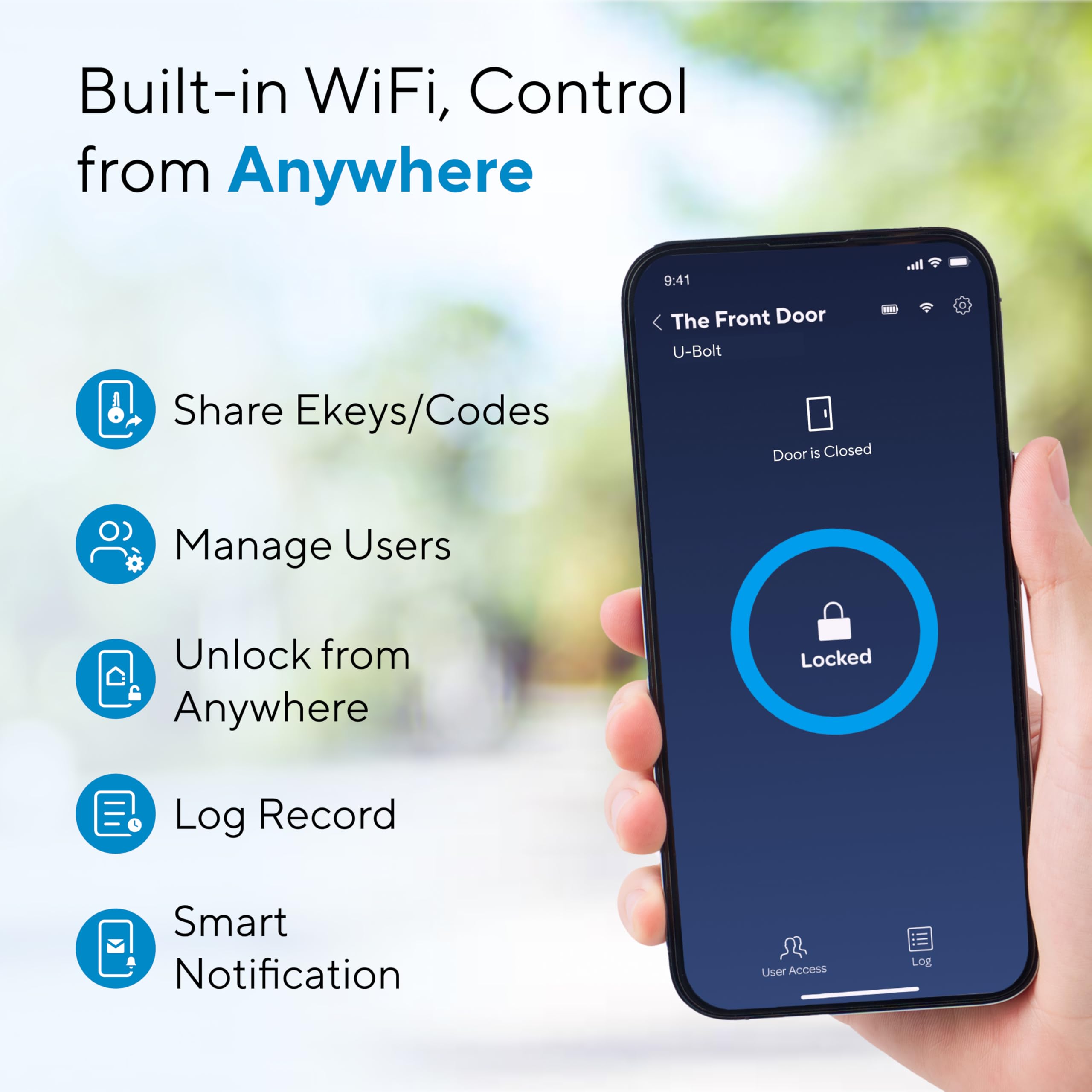 ULTRALOQ U-Bolt WiFi Smart Lock with Door Sensor, 5-in-1 Keyless Entry Door Lock with WiFi, Bluetooth, App Remote Control, Keypad, Auto Unlock, Smart Deadbolt for Front Door, IP65, 8 Months Battery