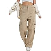 DAOAO Cargo Pants for Women High Waist Wide Leg Stretchy Pull On Baggy Casual Pants with Pockets