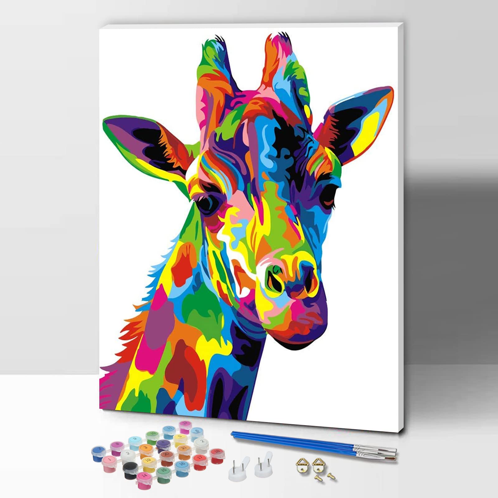 ifymei Paint by Numbers for Adults, Children, Beginners, DIY Gift Canvas Painting Kits with Frame, 12x16 Inch Colorful Giraffe
