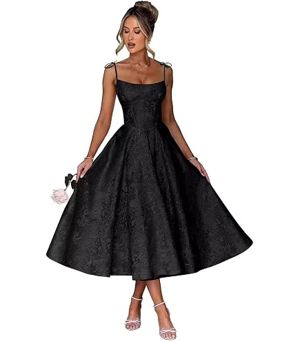 UZN Tea Length Prom Dress Tea Party Dresses for Women Jacquard Black US0