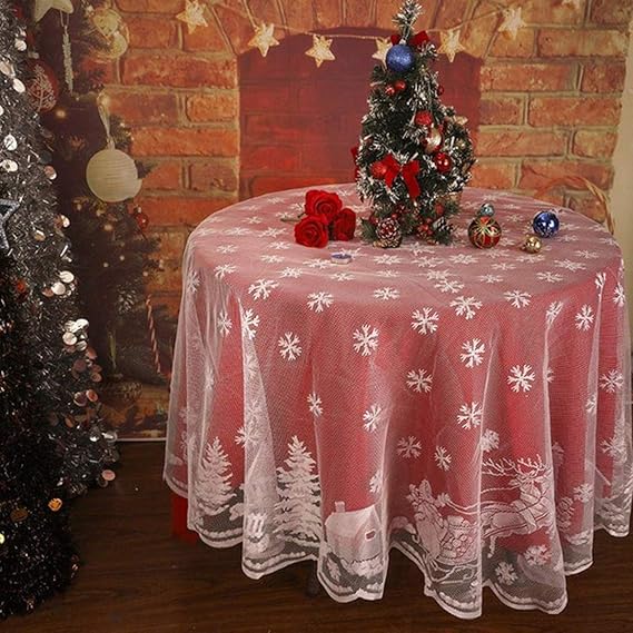 Christmas Lace Tablecloth Christmas Reindeer Tableware Snowflake White