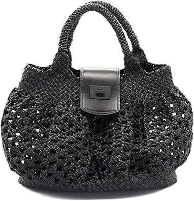 Amazon Falorni Italia メッシュバッグ 並行輸入品 F2359 Crochet Bag ファロルニ レディース ブランド メッシュ バッグ ハンドバッグ かごバッグ イタリア製 Nero ハンドバッグ