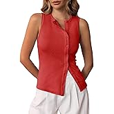 Cicy Bell Womens Button Down Tank Tops Summer Sleeveless Vest Tops Trendy Ribbed Fitted Going Out Shirts
