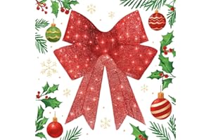 48 Inch Large Red Bows Christmas Decorations, 200 Led Lighted Giant Bow with 8 Light Functions &Timer, for Xmas Tree Topper W