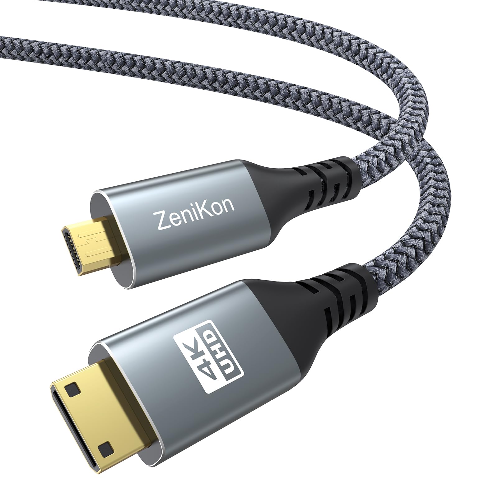 Photo 1 of ZeniKon 4K Micro HDMI to Mini HDMI Cable 3.3FT for Raspberry Pi 5/4 Camera to Portable Monitor, High Speed Mini HDMI Type C Male to Micro HDMI Type D Male Cable Braided Cord 4K@60Hz, 2K, 1080P, 3D