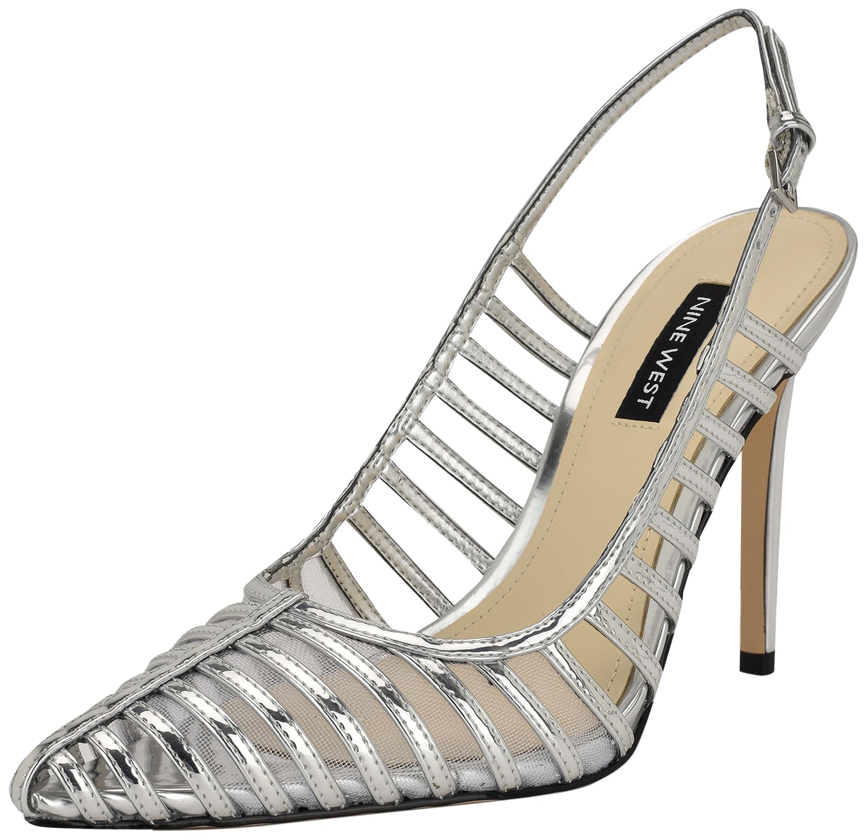 Nine West Women’s Filane Pump, Silver Mirror Metallic 040, 9