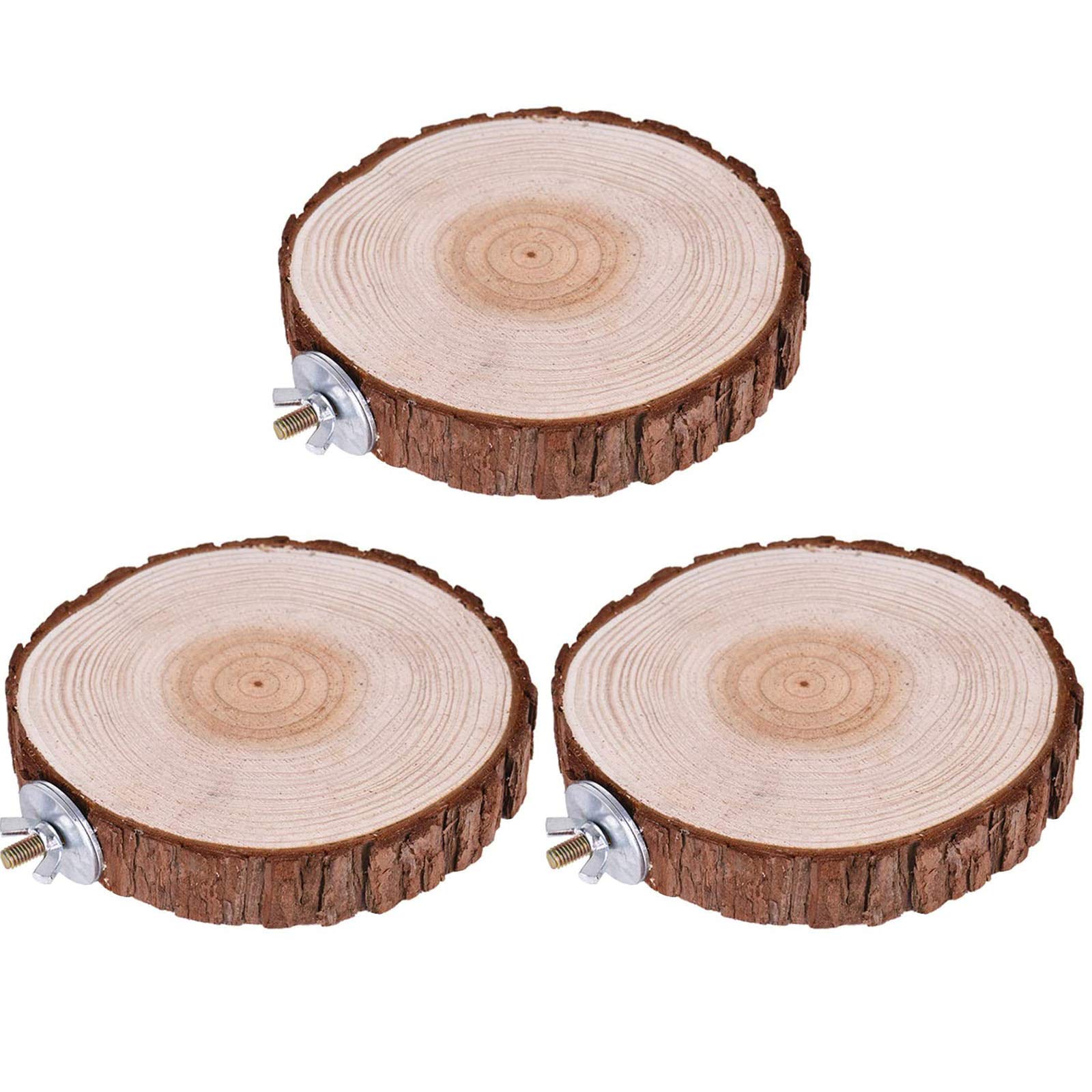 Queerelele 3 Pack Parrot Platforms - Round Platforms & Stands - Natural Cork - Brown