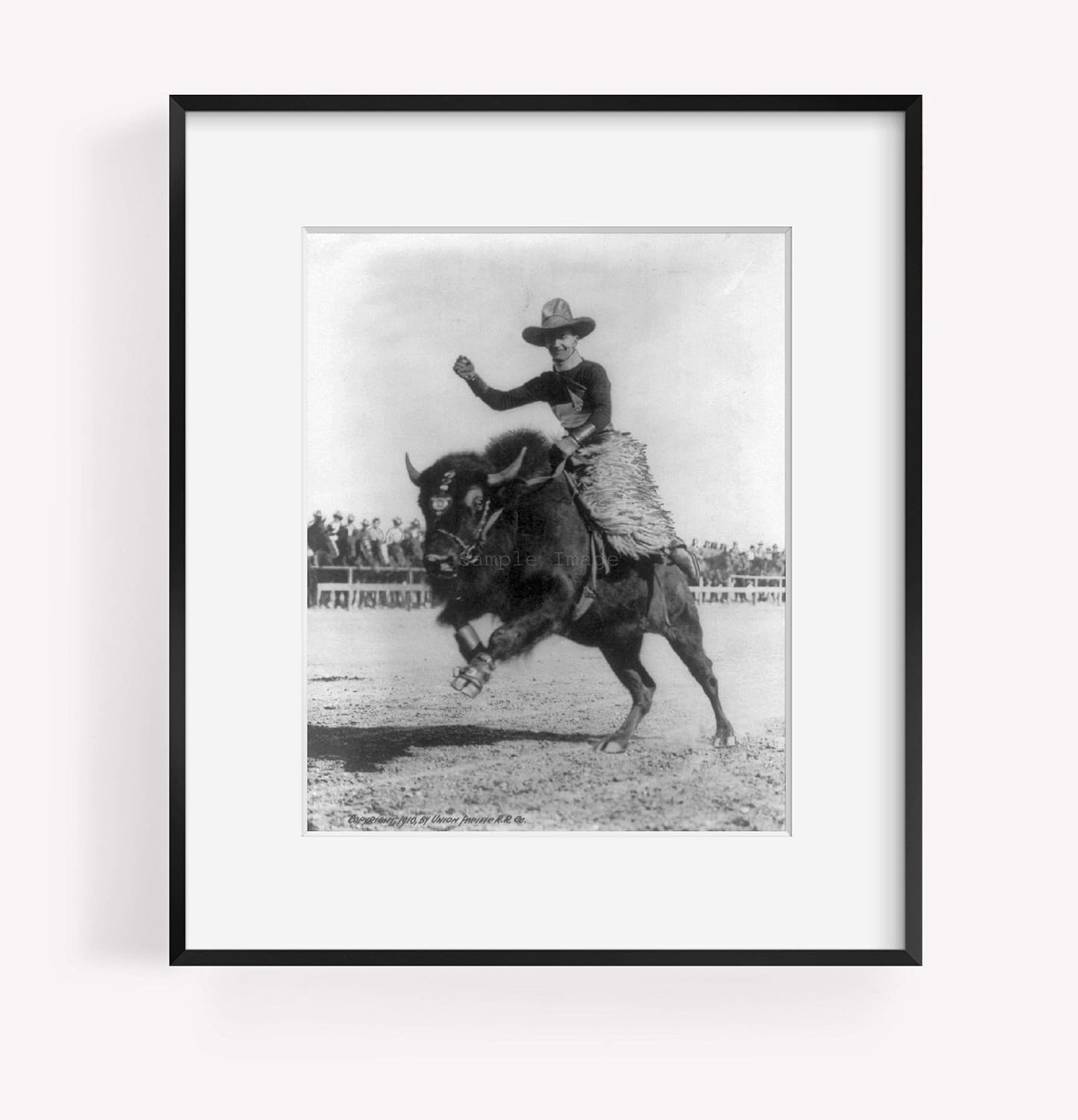Photographs - INFINITE PHOTOGRAPHS 1910 Photograph of Vern Elliott on Bucking Buffalo at Cheyenne Frontier Days