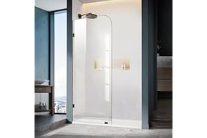 ELYXIAN Bathroom Shower Door, 24" W ×78" H Fixed Shower Glass Panel with Clamps, 3/8" (10mm) Glass Shower Doors, Clear Tempered Frameless Shower Panel in Matte Black