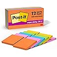 Post-it Super Sticky Notes, 3x3 in, 2x the Sticking Power, Assorted Bright Colors, Recyclable (pack of 12)