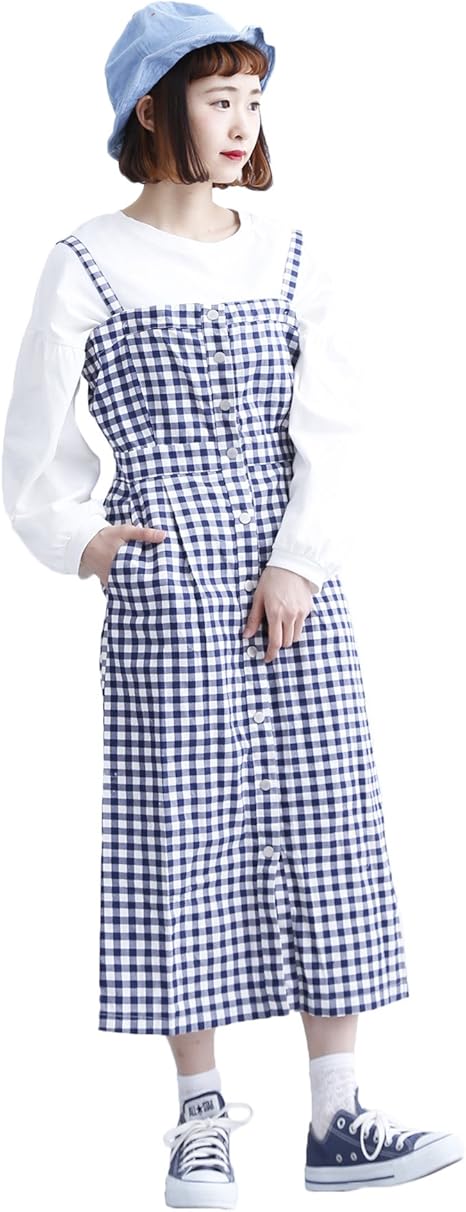 Amazon メルロー Merlot チェック柄キャミワンピース1493 Free ネイビー ワンピース チュニック 通販