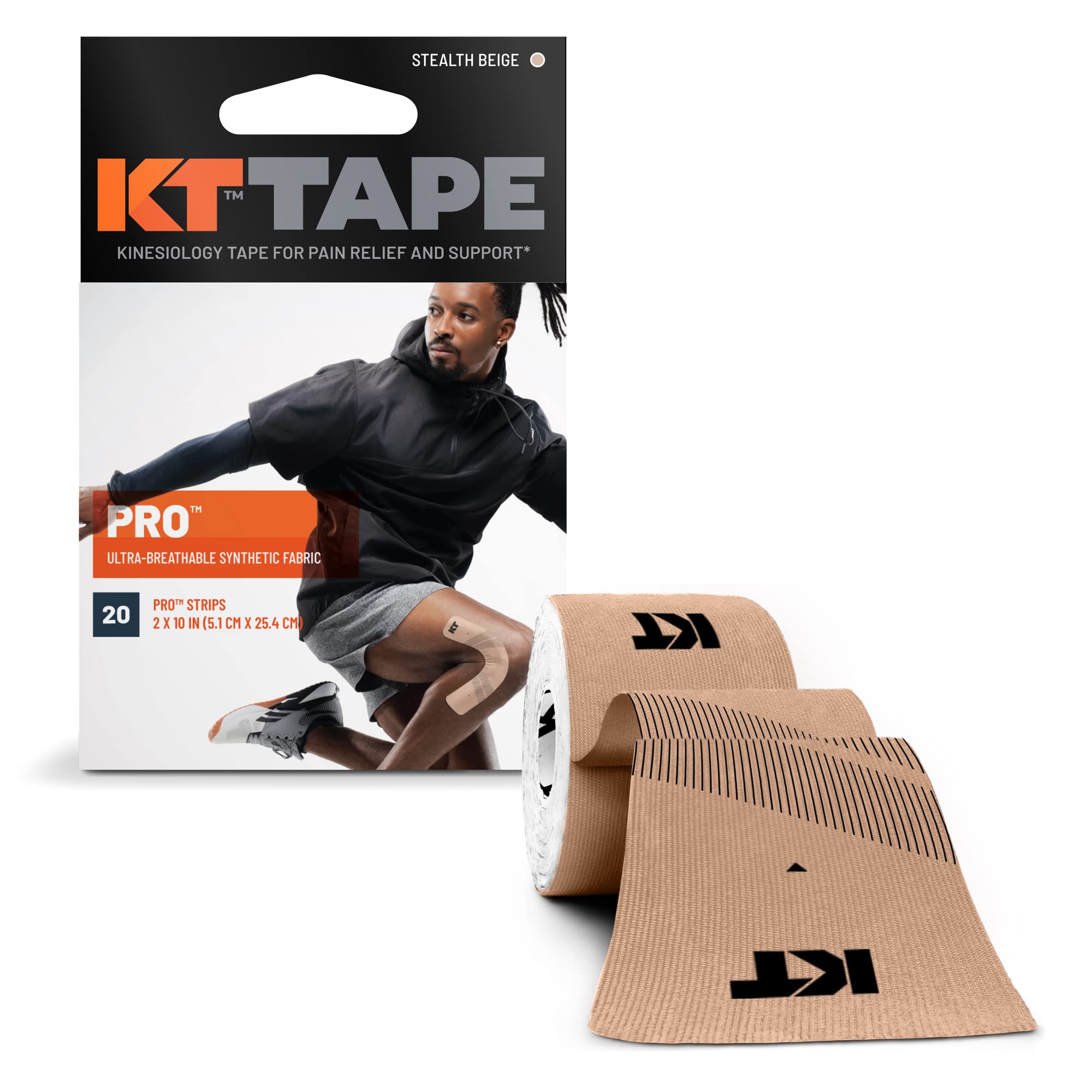 KT TAPE PRO, Pre-cut, 20 Strip, Synthetic, Stealth Beige