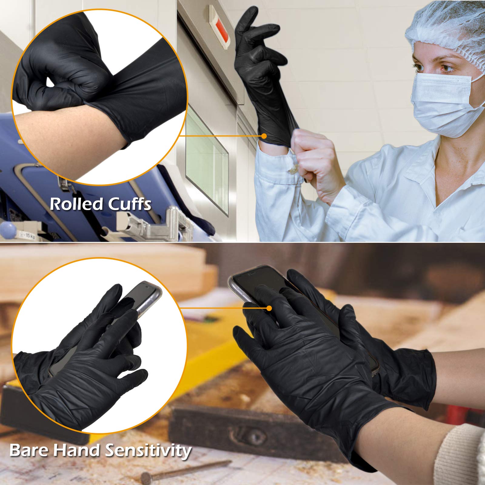 Borje Nitrile Gloves Large, 100 Count Disposable Gloves, Black, Latex-Free Powder-Free, Medical Exam, Food Safe, Cleaning, Cooking