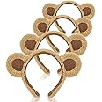 SIOTMERA Brown Bear Ears Cute Headband Fluffy Hairband Animal Head Wear for Party Celebrations Trips Decoration Cosplay Dress up Costume Makeup Washing Face Adults Womens Gift, 4 packs