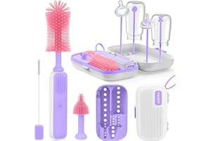 Yasew Electric Bottle Brush Cleaner, Baby Bottle Brush Travel Set, 360° Efficient Cleaning, Durable 2000 mAh Battery, Travel Bottle Brush Set with Drainage Rack and Storage Box, Baby Travel Essential