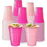 Haawooky 100 Pcs 16 oz Pink Plastic Cups,Light and Hot Pink Disposable Party Cups,Drinking Cup Bulk for Birthday Wedding Picnic Bachelorette Holiday Party