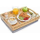 Okllen Bamboo Lap Tray with Detachable Cushion &amp; Handles, 16"x12.2" Breakfast Bed Tray for Eating, Recliner/Sofa/Bed, Housewarming Gift​