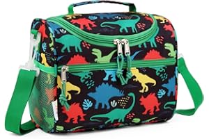 RAVUO Lunch Box Bag for Boys, Reusable Insulated Cute Thermal Meal Tote Kit for Toddler with Detachable Shoulder Strap for Daycare School Dinosaurs