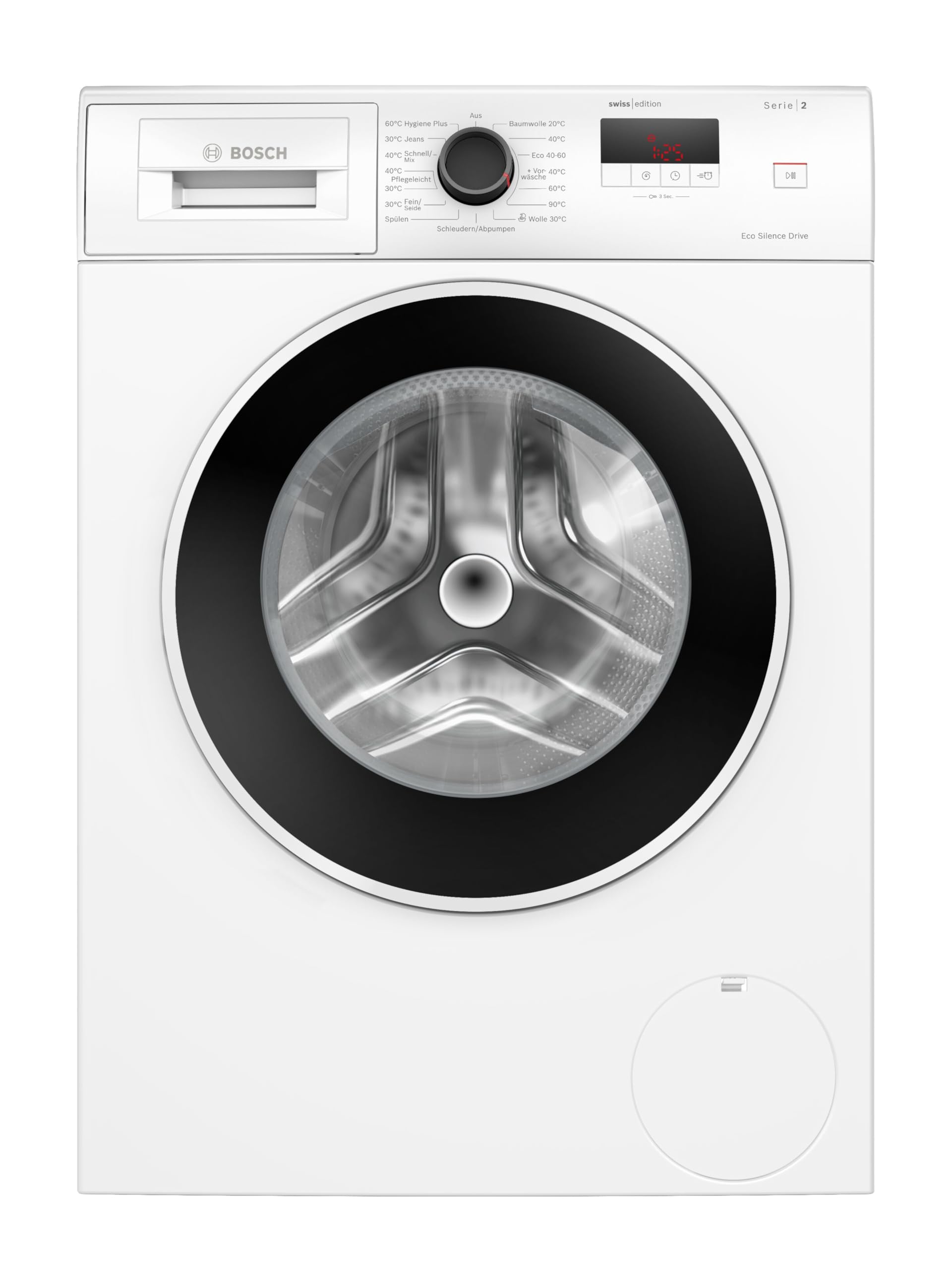 Bosch Waschmaschine 7 kg Serie 2, 1400 UpM, LED-Display, Speed Perfect, Hygiene Plus Programm, Leiser Betrieb, AntiVibration Design, Langlebig mit Ersatzteilverfügbarkeit, AquaSecure Plus, WGE0240V