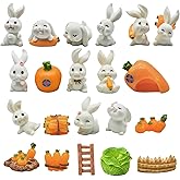 Pinenjoy 21Pcs Mini Rabbit and Carrot Figurines 1inch Cute Resin Bunny Cake Toppers for DIY Fairy Garden Dollhouse Moss Landscape Crafts Easter Decors