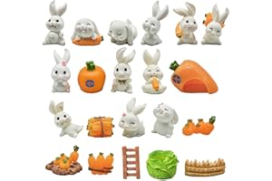 Pinenjoy 21Pcs Mini Rabbit and Carrot Figurines 1inch Cute Resin Bunny Cake Toppers for DIY Fairy Garden Dollhouse Moss Landscape Crafts Easter Decors