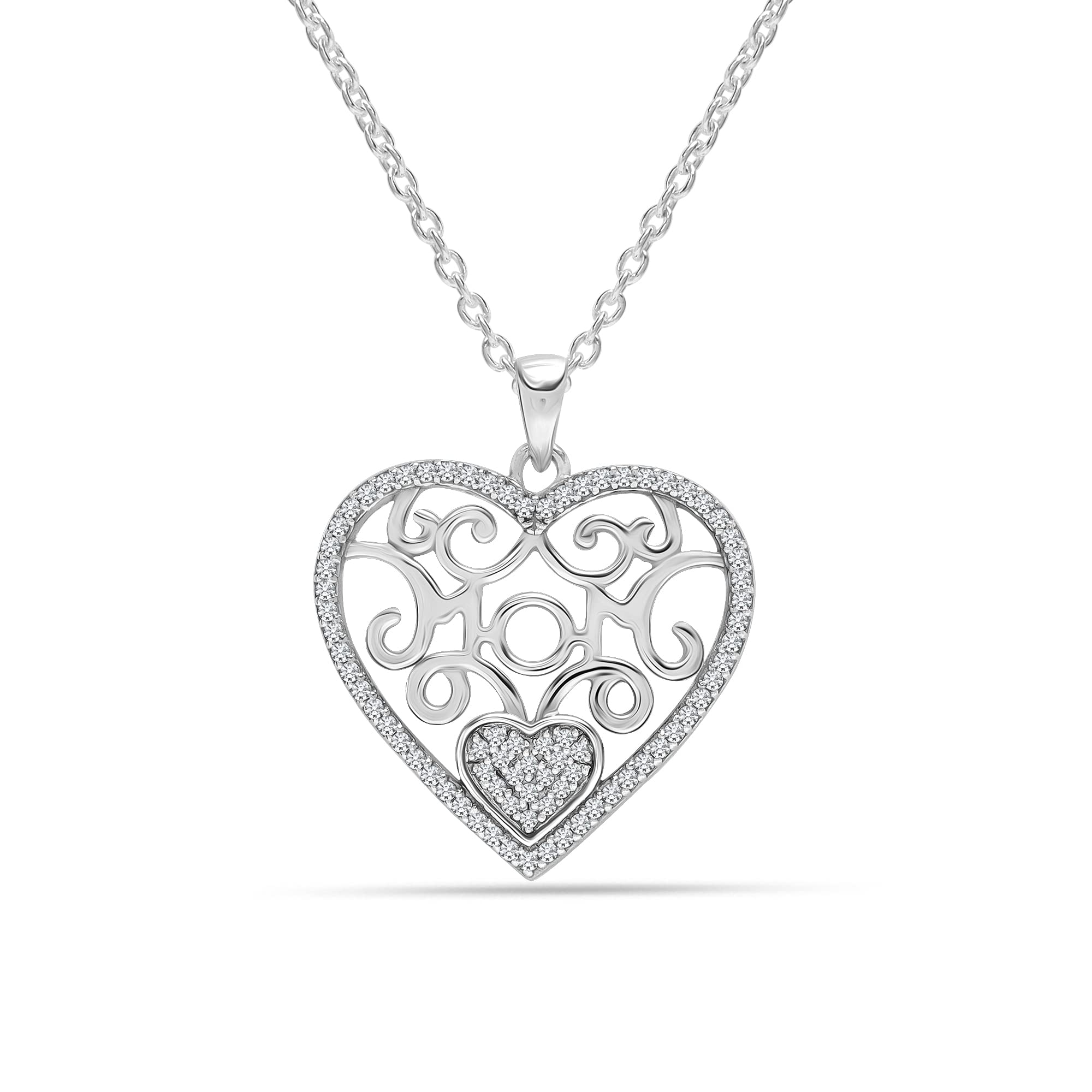 LeCalla 925 Sterling Silver Filigree Heart Pendant Necklace for Women Teen