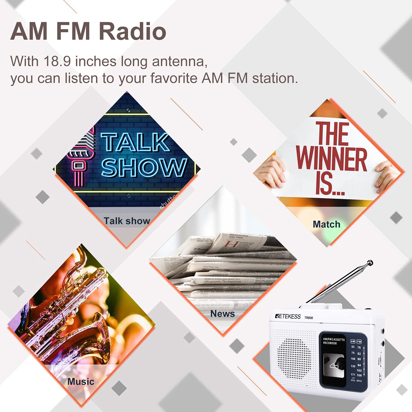 Retekess TR621 CD and Cassette Player Combo, Portable Boombox AM FM Radio,TR606 Tape Recorder Cassette Player,AM FM Cassette Players Walkman, Supports Voice/AUX Line in Record