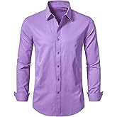 LOCALMODE Mens Stretch Slim Fit Dress Shirts Lightweight Soft Long Sleeve Casual Button Down Shirts