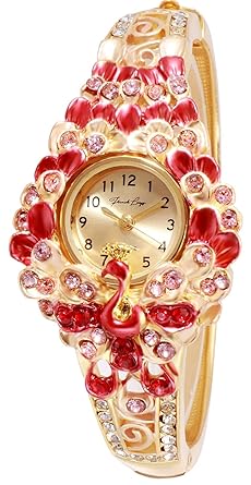 Mermaid Queen Lovely Red Gold Studded Ethnic Party Wear Bracelet Watch
