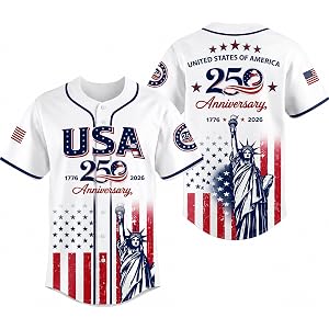 USA 250th Anniversary Baseball Jersey for Men and Women, Statue of Liberty and American Flag Button Down Shirt