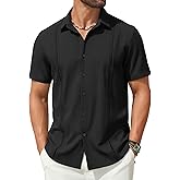 COOFANDY Mens Short Sleeve Cuban Guayabera Shirt Casual Summer Beach Button Down Shirts