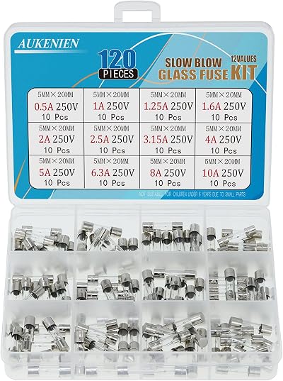 AUKENIEN 5x20mm Slow Blow Glass Fuse Kit 0.5-10A 120pc 250V