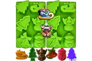 SIQINZONGWA (2 Pack) Christmas Soap Molds, Christmas Theme Silicone Molds for Handmade Soap, Candle Making Aromatherapy Wax Melts Christmas Cake Baking Molds