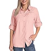 Womens Long Sleeve Sun Protection Hiking Fishing Shirts UPF 50+ UV Lightweight Quick-Dry Safari Shirts Womens Outdoor