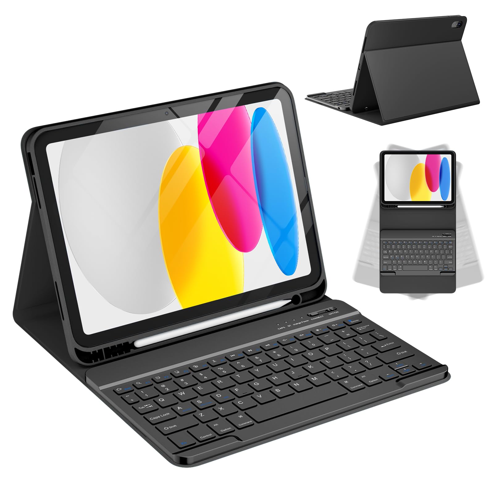 CC Store Keyboard Case for iPad 10th 2022/A16 11th Generation 2025(10.9/11 inch), for iPad 11/10 Gen Case with Wireless Detachable Rechargeable Bluetooth Keyboard & Pencil Holder,Black