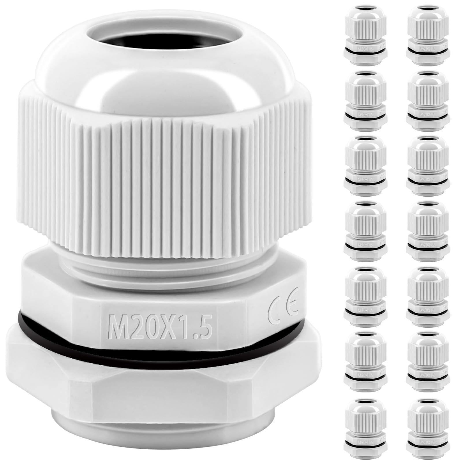 Cable Glands Set, Gorffy 15Pcs Waterproof Stuffing Glands M20, IP68 Locknut 20MM Stuffing Glands for Garden Outdoor, Plastic Nylon M20 Cable Conduit Waterproof Connectors Set