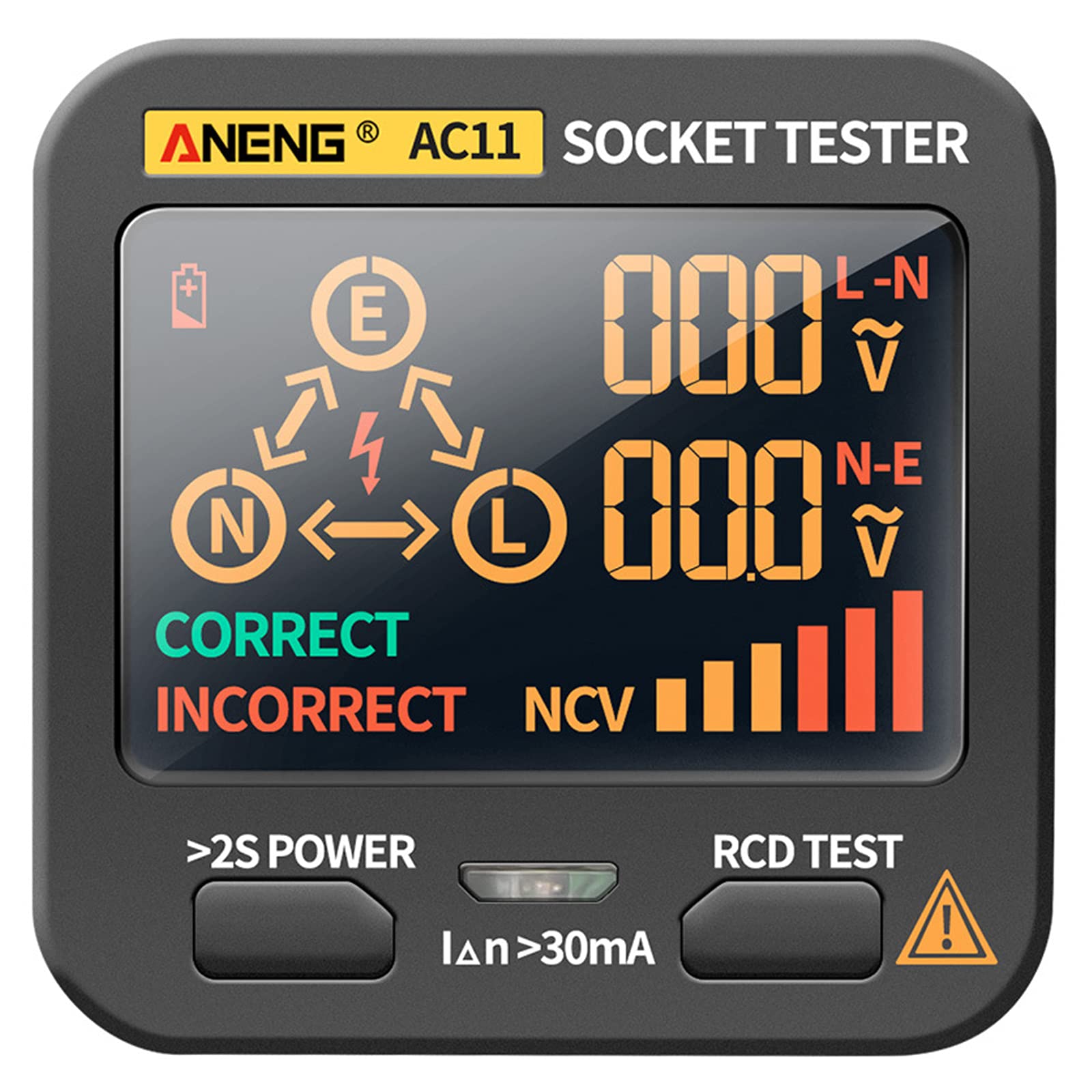 EBTN Socket Tester, Circuit Analyzer, Polarity Detector, Leakage Tester, Electricity Line Fault Checker - LCD With Voltage Display, RCD Receptacle, 8 Visual Indications