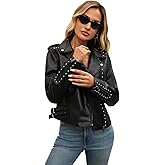 LY VAREY LIN Studded Faux Leather Moto Jacket Women Black PU Biker Coat with Rivets Punk Style