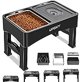 UPSKY 3-in-1 Elevated Dog Bowls Slow Feeder, Adjustable Stand, Stainless Steel Food & No Spill Pet Water Bowl for Small Mediu