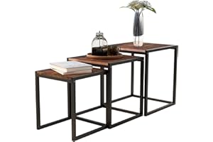 Diolong Industrial Coffee Table Set of 3 Nesting Table Modern Side Table Metal Wood End Table Sturdy Bedside Table Rustic Bro