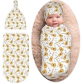 Guitar Music Note Baby Stuff Newborn Baby Swaddle Blanket Wrap Blanket Soft with Beanie Hat Sets Gifts for Infant Boys Girls