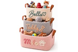 Kinlea Personalized Dog Toy Basket with Name, Custom Pet Toy Storage Basket for Dogs and Cats, Handmade Puppy Toy Bin for Toy