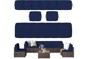 YQNUCO Patio Cushion Covers Replacement, Outdoor Cushion Covers for Patio Furniture Waterproof with Zipper, Washable Wicker Rattan Sectional Sofa Couch Chair Cover Set with Ties (Navy Blue, 14 PCS)