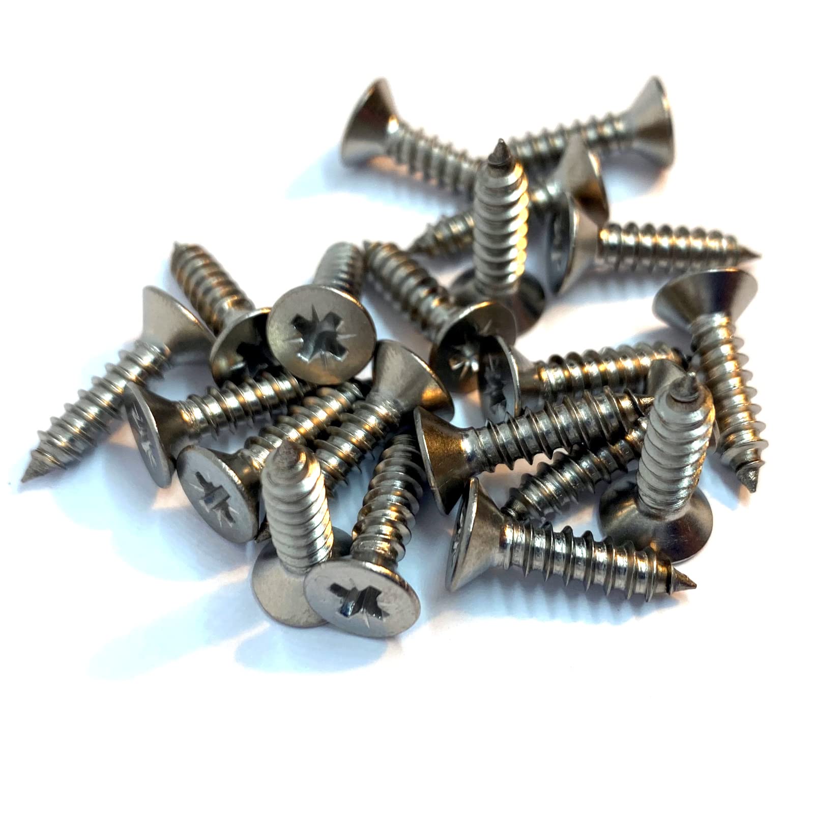 No.10 x 3/4" (4.8mm x 19mm) Pozi Countersunk Self-Tapping Screw DIN7982 - A4 (316) Stainless Steel (Pack of 20)
