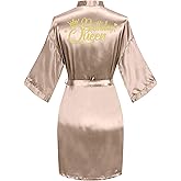 PENGEE Women's Birthday Robes Queen Squad Silky Kimono Nightgown Spa Bathrobes Sleepover Party Dressing Gown